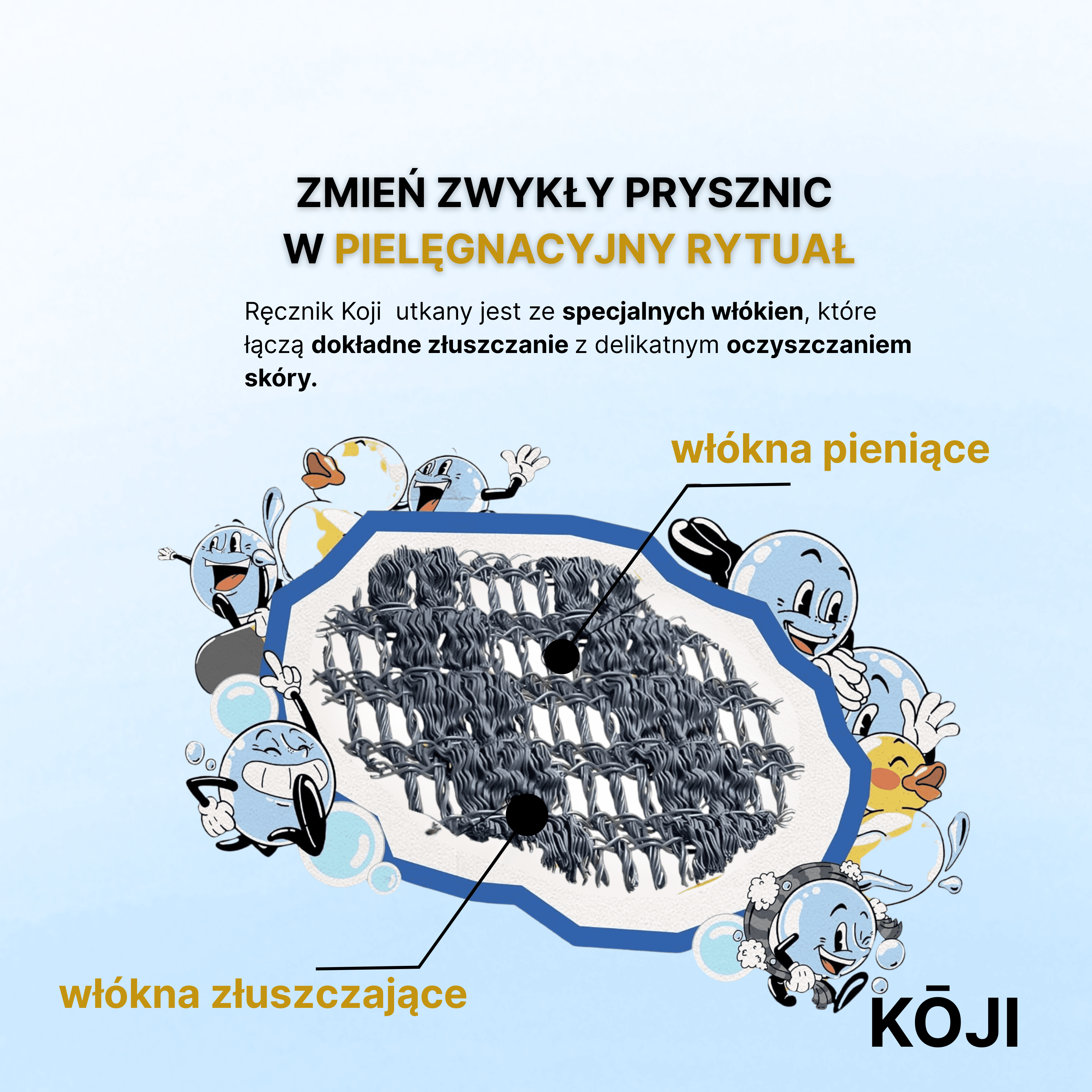 KŌJI - antybakteryjny, złuszczający ręcznik do skóry całego ciała z jonami srebra.
