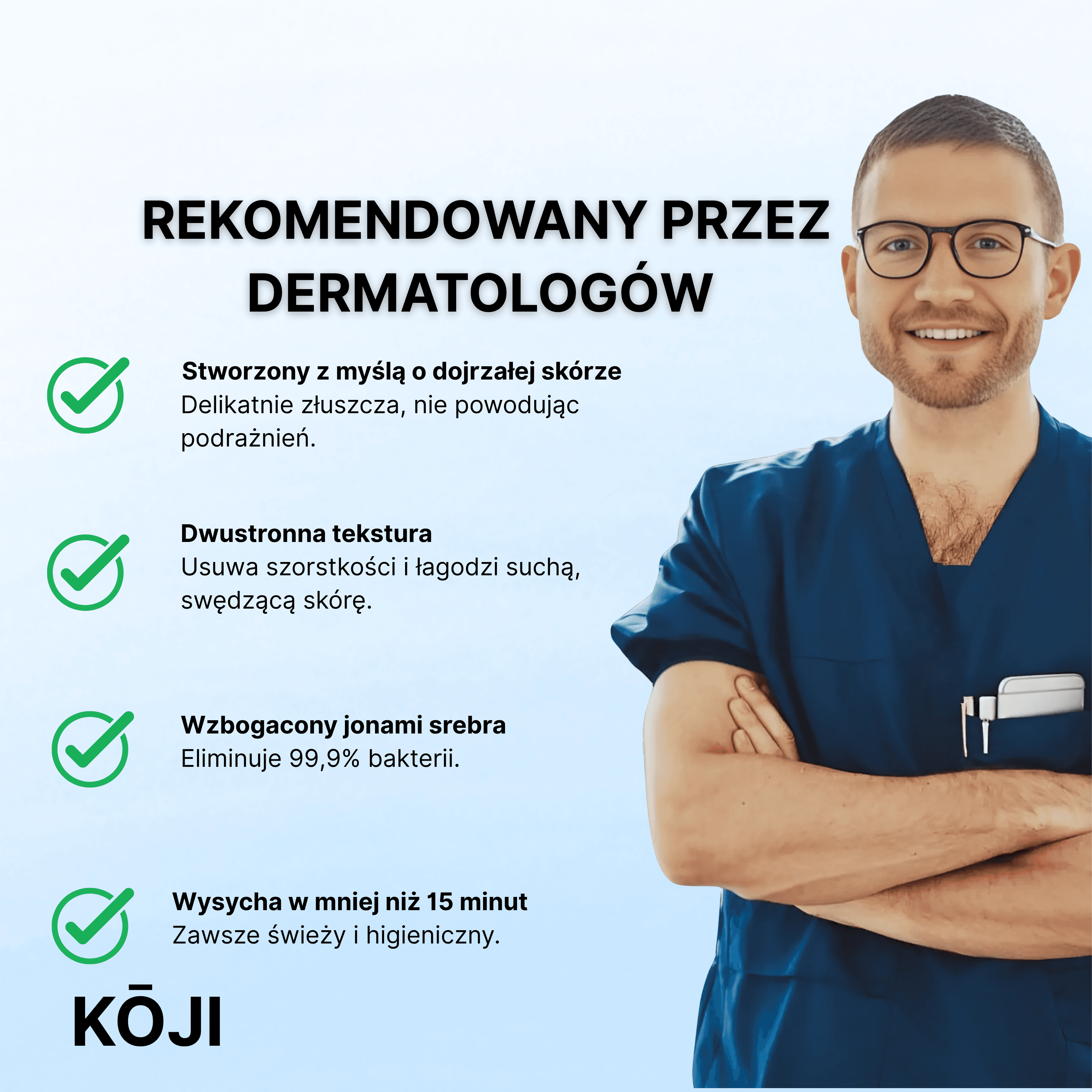 KŌJI - antybakteryjny, złuszczający ręcznik do skóry całego ciała z jonami srebra.
