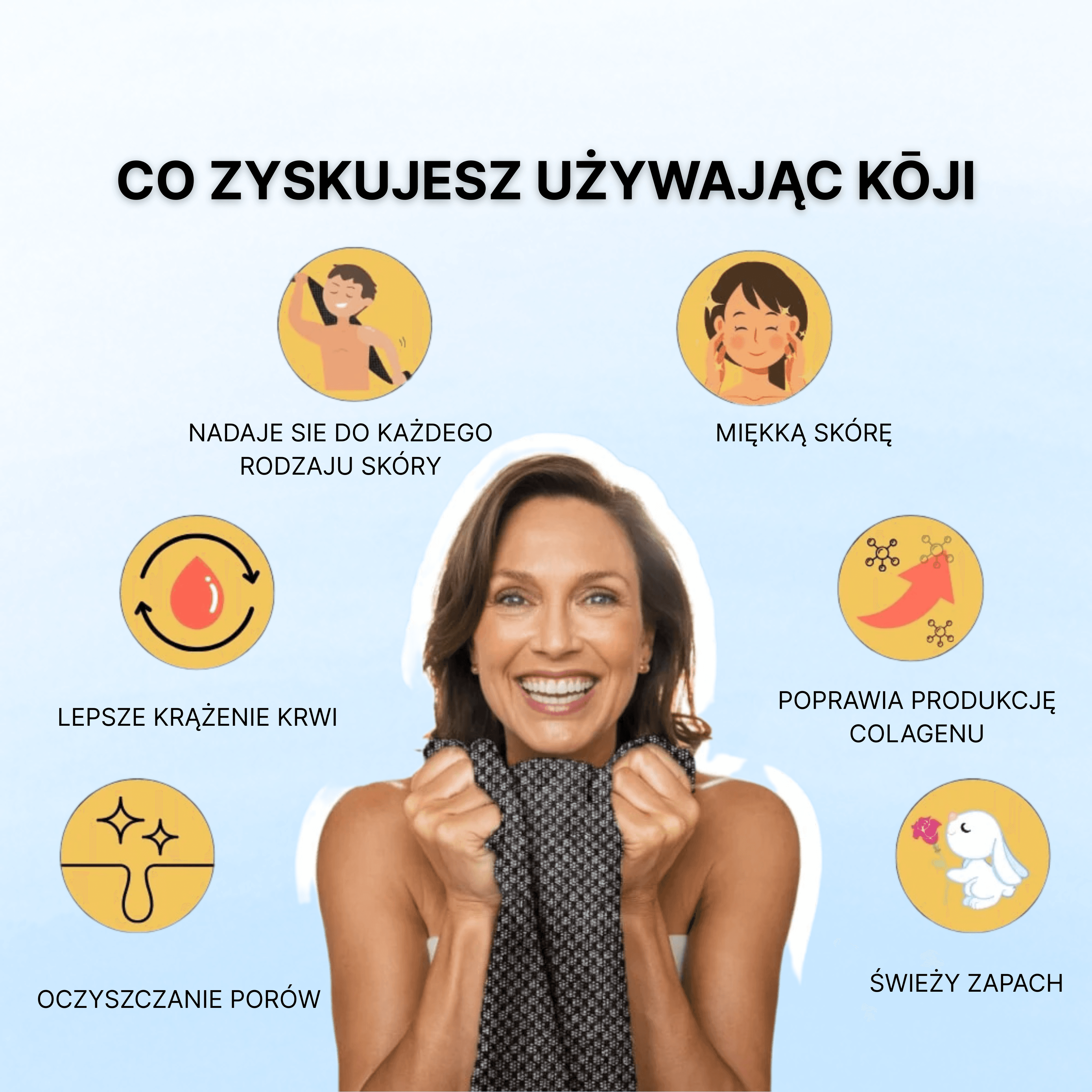 KŌJI - antybakteryjny, złuszczający ręcznik do skóry całego ciała z jonami srebra.